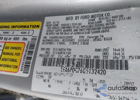 2016 Ford Fusion S from USA, damaged, VIN 1FA6P0G76G5132420